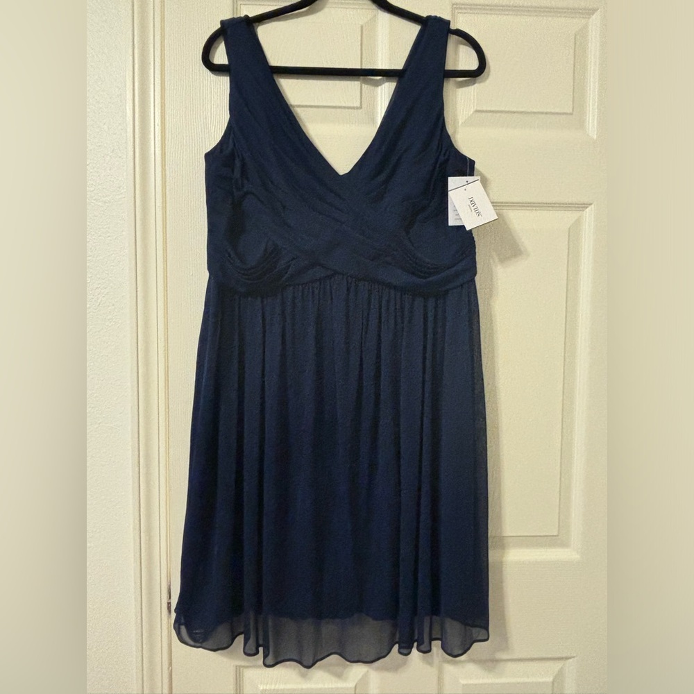 David's Bridal Blue Sleeveless V-Neck Maxi Dress
